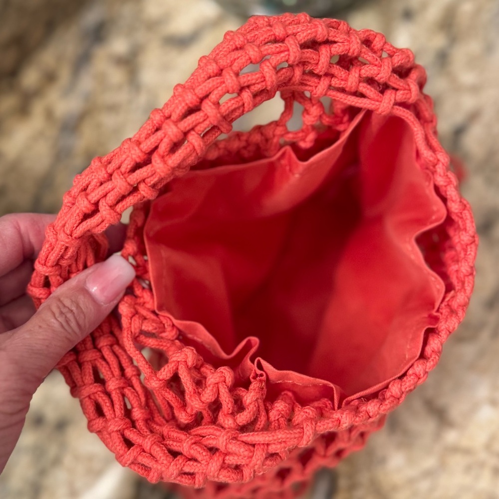 Neiman Marcus Crochet Mini Satchel in Salmon - Picture 5 of 5